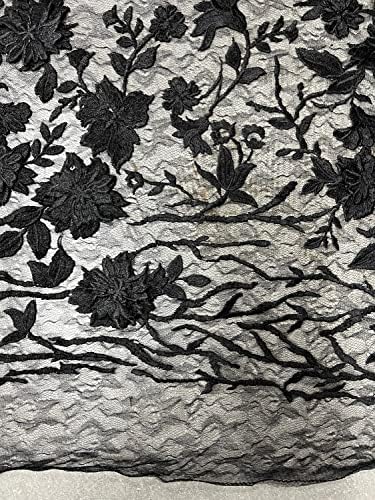 Nina Fekete Poliészter 3D Virágos Hímzéssel, a Háló Csipke Anyagból, A gyár által - 10032