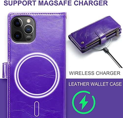 Caseme Mágneses Pénztárca tok Tervezett iPhone 12 Pro Max(6.7) Flip tok,Kompatibilis a MagSafe Töltő,PU Bőr Cipzár Folio