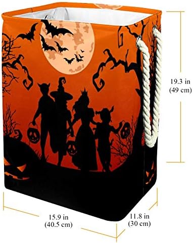 Inhomer Halloween Sziluettek Gyerekek Csokit, vagy csalunk 300D Oxford PVC, Vízálló Szennyestartót Nagy Kosárban a Takaró