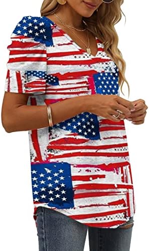lcepcy Női Amerikai Zászló Nyomtatott Blúzok, Elegáns Alkalmi V-Nyak Puffos Ujjú póló Nyári Felsők Leggings