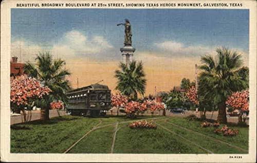 Gyönyörű Körúton a 25th Street, Mutatja, Texas Hősök Emlékműve, TX Eredeti Antik Képeslap