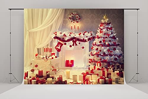 20x10ft Karácsonyi Kandalló Fotó Hátteret, Karácsonyi Party Dekoráció Zászló karácsonyfa Piros Karácsonyi Gyümölcs Harisnya