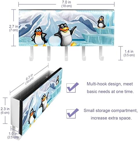 Aranyos Három Antarktiszi Pingvinek A Jég Rack Szervező 5 Horgok Fali Fürdőszoba, Konyha Polc Rack Többfunkciós Tároló Polc