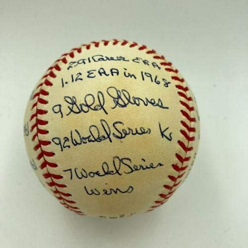 Bob Gibson Aláírt Erősen Írva Karrier STATISZTIKA Baseball Reggie Jackson COA - Dedikált Baseball