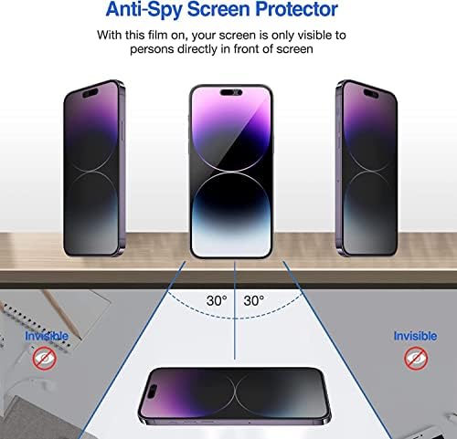 AmzSuker [3+3 Csomag] iPhone 14 Pro Max Privacy Screen Protector a Kamera Lencséjét Védő, [Teljes Lefedettség] 9H Keménység