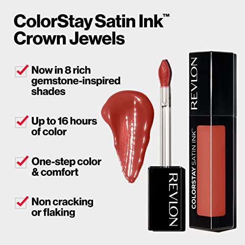 REVLON ColorStay Szatén Tinta koronázási Ékszereket Folyékony Rúzs, hosszú élettartamú & Vízálló Lipcolor, Krémes Hidratáló