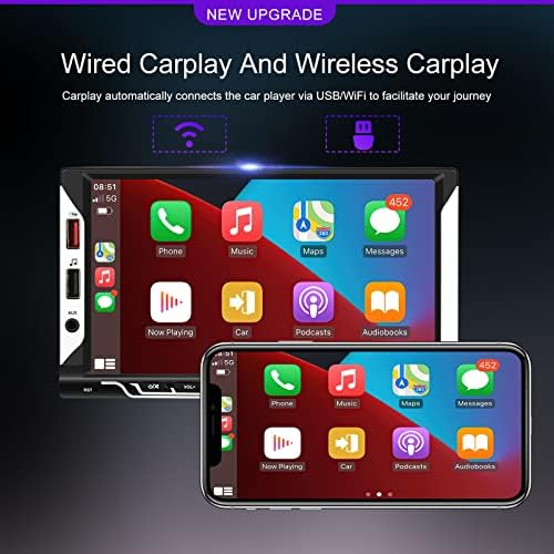 Dupla Din autórádió Vezeték nélküli Apple CarPlay Android Auto 7 hüvelykes érintőképernyő Audio Tükör Link Bluetooth 5.1-es