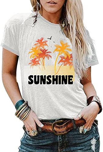 A nők Aranyos Napsugár Tshirt Vicces Levelet Grafikus Klasszikus Rövid Ujjú Tengerparti Nyaralás Blúz, Maximum