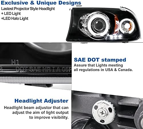ZMAUTOPARTS LED-Halo-Vetítő Fényszórók Fekete Kompatibilis 1997-2004 Dodge Dakota / 1998-2003 Durango