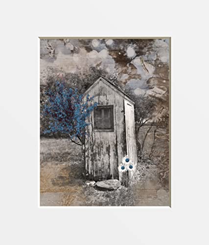 Fürdőszoba Fali Dekor, Rusztikus, Modern Parasztház Budi Százszorszép Virágok Fotózás Kék Barna Wall Art (8x10 fotó 11x14