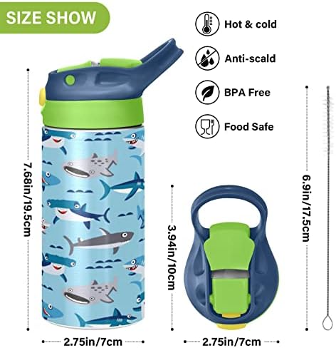 Aranyos Cápa Gyerekek Üveg Vizet, BPA-Mentes Vákuum Szigetelt Rozsdamentes Acél Üveg Vizet a Szalma Fedél Dupla Falú Szivárgásmentes