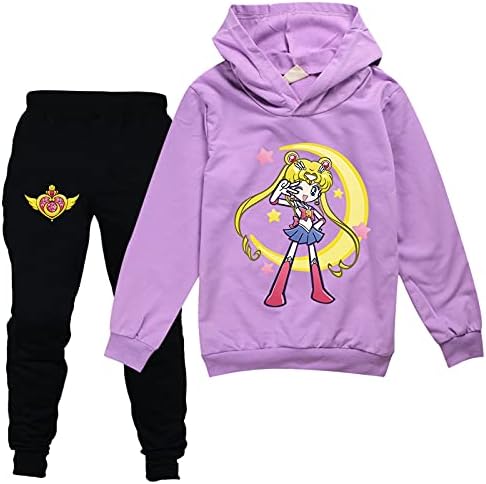 Leeorz Lányok Aranyos Sailor Moon Kapucnis Pulóverben, Melegítő Melegítő Szett Gyerekeknek 2 Db Ruhák Pulóver