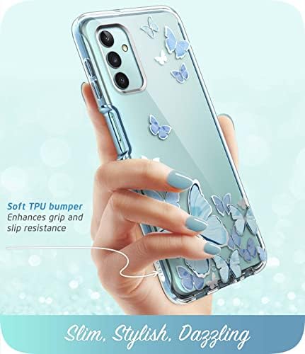 i-Blason Cosmo tok Samsung Galaxy A13 4G/ 5G, Vékony Teljes Test Elegáns Védő tok Beépített képernyővédő fólia (Kék Pillangó)