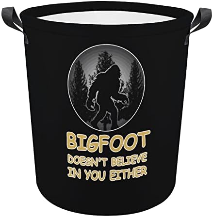 Bigfoot nem Hisz Te Vagy Szennyesben Kerek Vászon Szövet Kosár fogantyúval Vízálló, Összehajtható Mosás Bin Ruha Táska