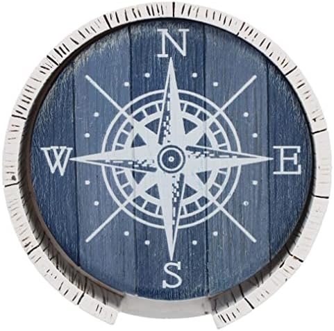 Compass Rose Poháralátét Szett - Tengeri Ocean Beach Hajó Parti Dekoráció - Rusztikus Viharvert Kék / Fehér Kivitelben