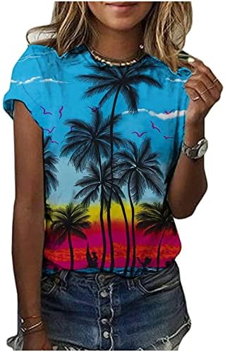 Női Felsők, Rövid Ujjú Sleeve Tshirt Naplemente Kókusz Fa Grafikus Nyári Hawaii Ing Elegáns Alkalmi Tavaszi Blúz