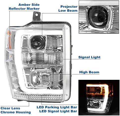 ZMAUTOPARTS LED Cső Vetítő Fényszórók Chrome w/6 Kék DRL Kompatibilis 1999-2004 Ford F-250-F-350 Super Vám