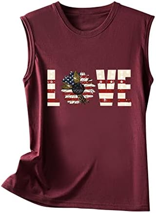 Július 4-Ing Tartály Tetejét Női Ujjatlan U Nyak Tshirts Ing USA Zászló Csillagok Csíkos Sportos Tunika Top