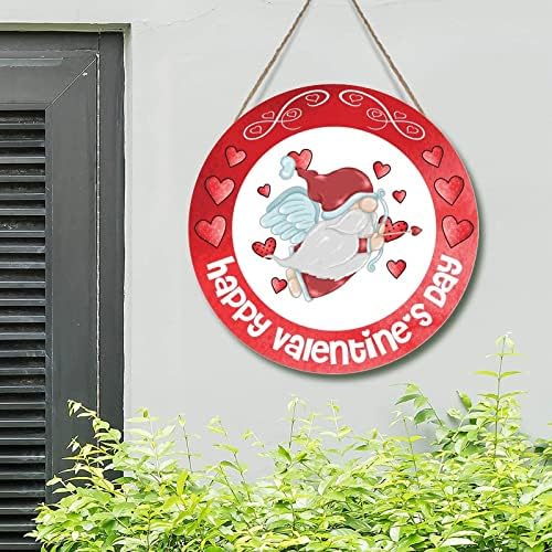 Boldog Valentin Napot Gnome Ajtó Akasztóval, Piros Szív Koszorú Rózsaszín Gnome-Fa Wall Art Jel február 14-én Valentin Nap