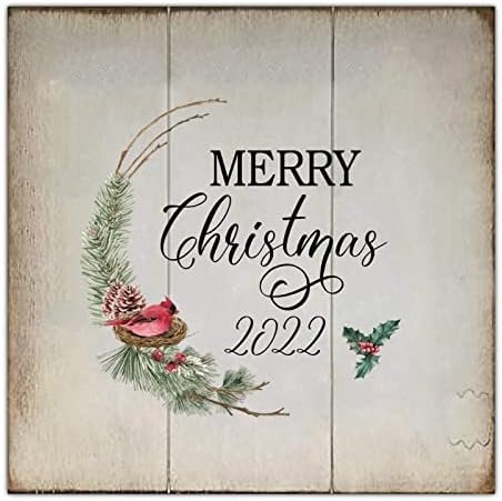 Elegáns Stílusú Karácsonyi Fa Alá Boldog Karácsonyt 2022 Koszorú Bíboros Fa Wall Art Emléktábla a Tornácon, Nappali, Kert,