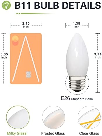40W Egyenértékű B11 LED Izzó, Puha, Fehér 3000K, Tejes Üveg, 400LM, Szabályozható, 4 Watt E26 Standard Bázis LED Gyertyatartót