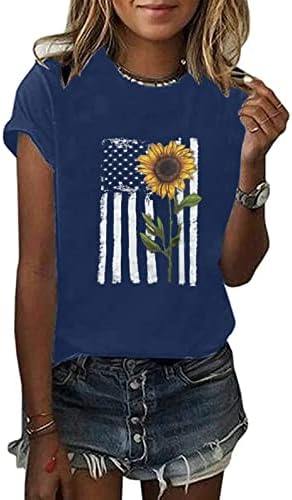 Női Amerikai Zászlós Póló Legénység Nyak Rövid Ujjú USA-ban július 4-én Zászló Felső Alkalmi Hazafias Pólók