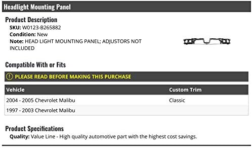 Fényszóró Felszerelése Panel - Kompatibilis 1997-2005 Chevy Malibu
