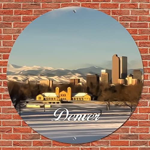 Vintage Fém Tábla Amerikai Coloradói Denver Városra Táj Városkép Kilátással a Városra Retro Kocsma Ajtó Alá Emléktábla Vicces